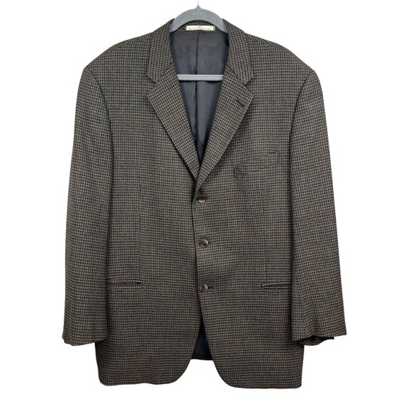 Joseph Abboud‎ Sport Coat Jacket Wool Houndstooth Three Button Brown Men Sz 44R